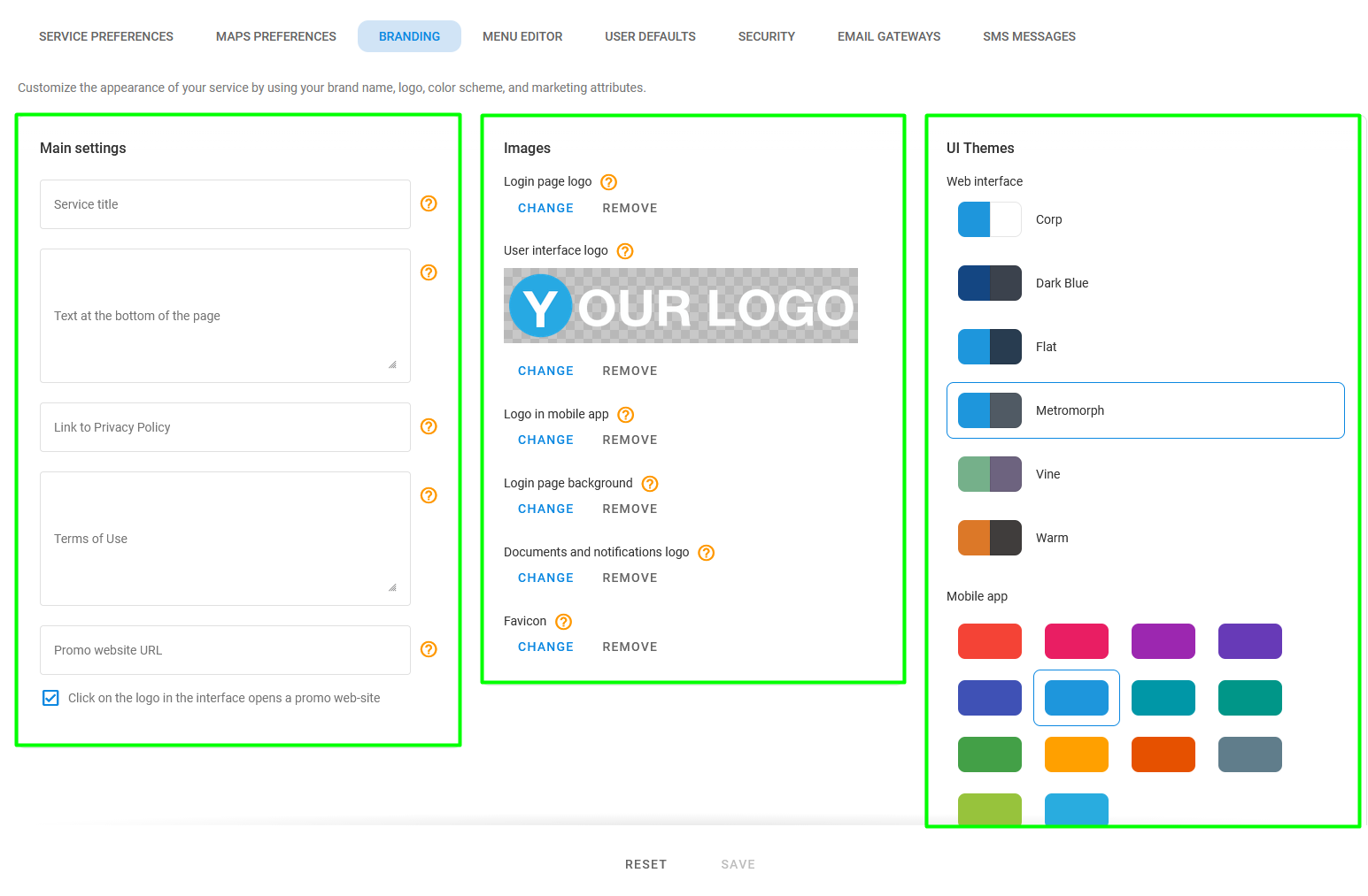 Branding page